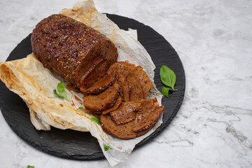 Pastrami seitan, vegan meat alternative