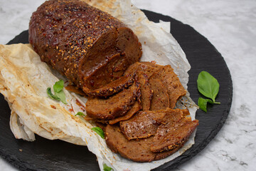 Pastrami seitan, vegan meat alternative
