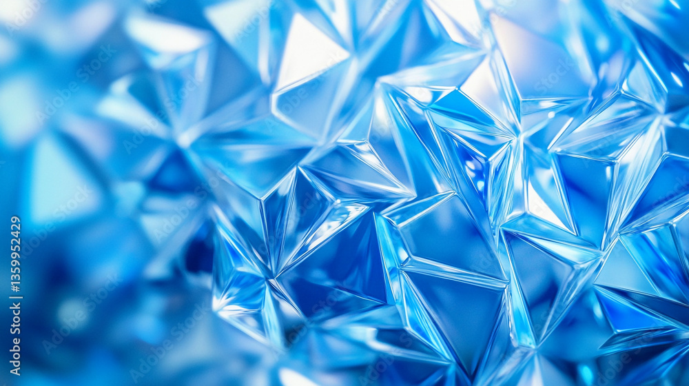Poster a close up view of a collection of blue crystal shards with sharp edges and bright reflections