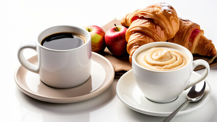 Petit déjeuné français, café croissant et pomme