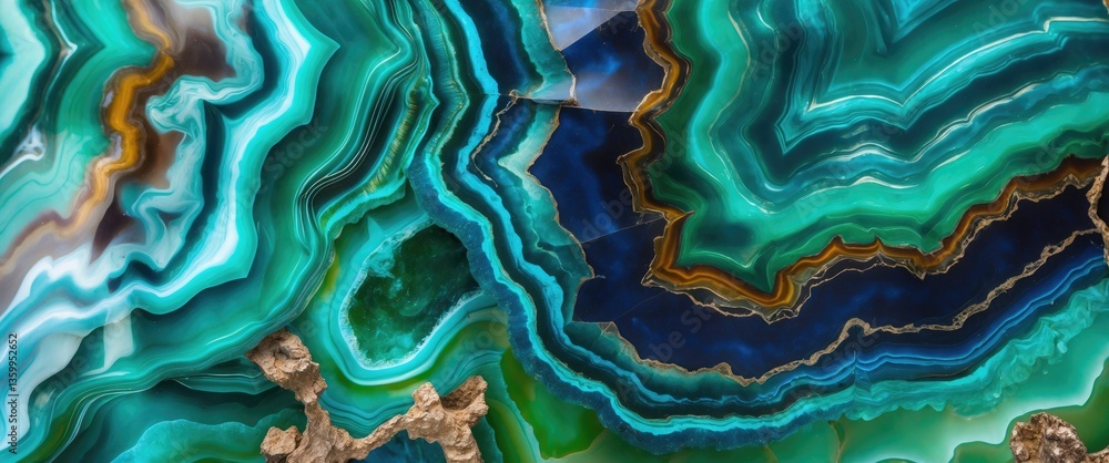 Poster vivid close-up image displaying the detailed natural patterns and bands of minerals with a shiny fin