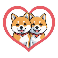 Cartoon Dogs in Red Heart Symbolizing Friendship and Love. Cute Dogs and Inside a Red Heart. Pet Love Concept Pet Love Illustration on white background