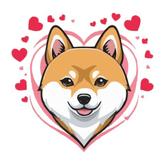 Cartoon Dogs in Red Heart Symbolizing Friendship and Love. Cute Dogs and Inside a Red Heart. Pet Love Concept Pet Love Illustration on white background