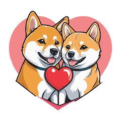 Cartoon Dogs in Red Heart Symbolizing Friendship and Love. Cute Dogs and Inside a Red Heart. Pet Love Concept Pet Love Illustration on white background