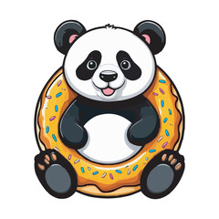 Cute Panda with Donut Vector Illustration cartoon cute panda vector design climbing and hugging a big donut. Kawaii Panda in Donut Vector Illustration, Cute Animal Design on white background