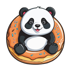 Cute Panda with Donut Vector Illustration cartoon cute panda vector design climbing and hugging a big donut. Kawaii Panda in Donut Vector Illustration, Cute Animal Design on white background