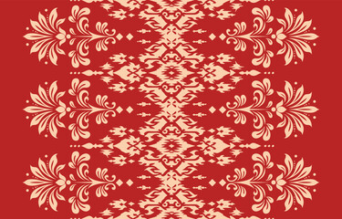 Abstract Paisley Traditional Scribble Style Hand Drawn Ikat Seamless Vector Pattern Trendy Fashion Colors Perfect for Allover Fabric Print or Wall Paper Damask Ethnic Concept Bright Orange White Tones