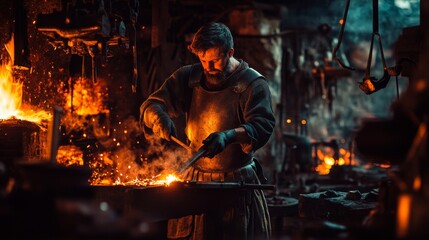 A blacksmith artisanship shines through the heat of the forge. Sparks fly as creativity meets raw materials. Witness the power of traditional craftsmanship. Generative AI