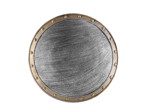 Old metal round shield isolated on white background with clipping path