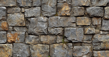 Obraz premium A close-up view of a stone wall made of variously shaped and colored stones, showcasing a rustic and textured appearance.
