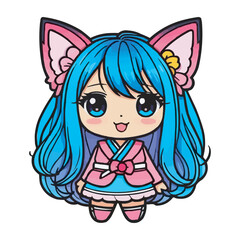 Kawaii Chibi Girl in School Uniform Vector Illustration, Cute Anime Character. Kawaii Chibi Girl Character with Pigtails and Uniform, Cute Cartoon Illustration on white background