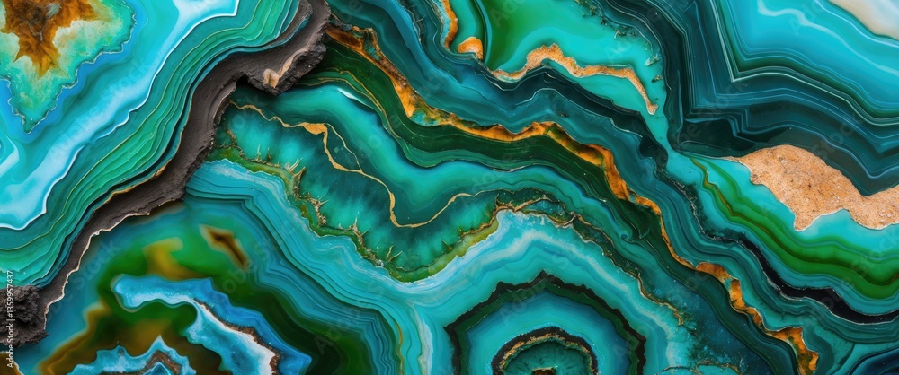 Poster close-up image showcasing the vibrant and intricate natural patterns and bands of minerals with a gl