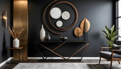 Ultra-modern interior with charcoal-gray accent wall and minimalist design elements