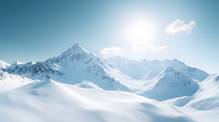 Obraz premium Majestic snowy mountain range showcasing high-altitude landscapes with stunning peaks draped in pristine snow cover