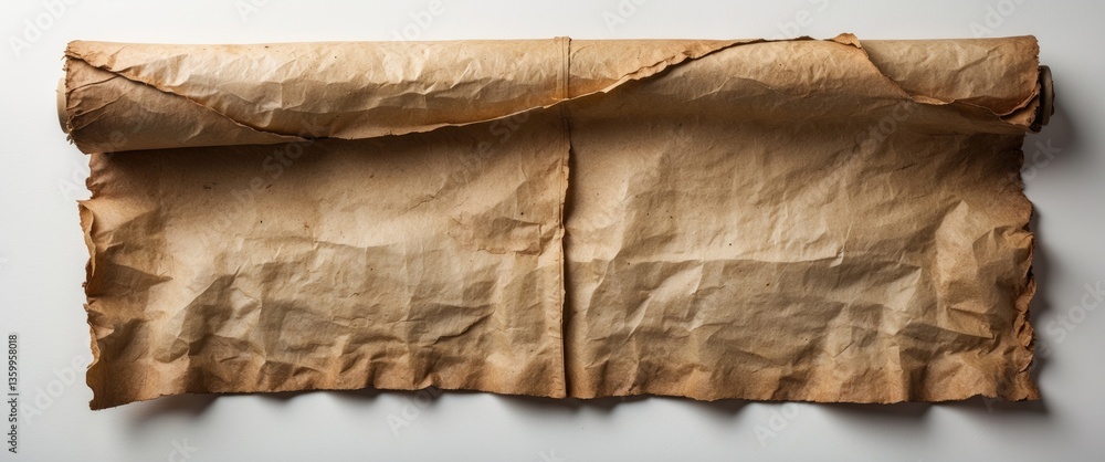 Aufkleber ancient scroll on a white background, showcasing the texture of a paper manuscript with worn edges.
