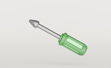 Fototapeta premium Screwdriver 3d illustration icon. Symbol in simple design. Cartoon object hand drawn isolated on white background.