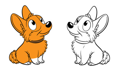 Dog illustration - Color and black line on white background