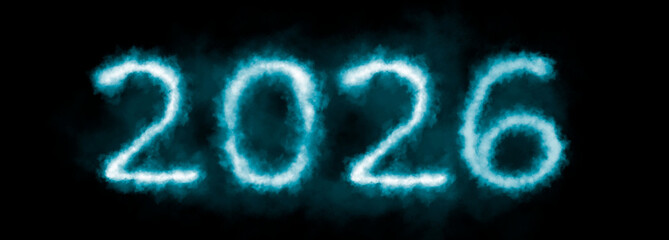 2026 smoke inscription, neon light in the dark.
