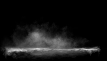 Fototapeta premium Night water with fog, magical glow of neon light above the water surface, night scene.