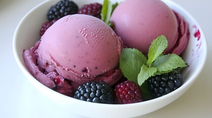 Delicious Blackberry Ice Cream Scoops with Mint