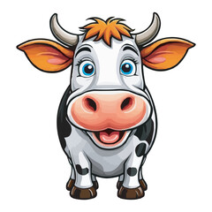 Cute Cartoon Cow with Black and White Spots on White Background. Adorable Cartoon Cow Illustration Kawaii Cow Drawing. Adorable Cartoon Cow Artwork. Cute Farm Animal Design