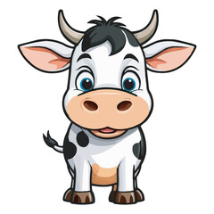 Cute Cartoon Cow with Black and White Spots on White Background. Adorable Cartoon Cow Illustration Kawaii Cow Drawing. Adorable Cartoon Cow Artwork. Cute Farm Animal Design