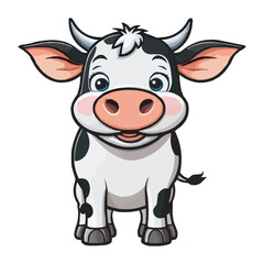 Cute Cartoon Cow with Black and White Spots on White Background. Adorable Cartoon Cow Illustration Kawaii Cow Drawing. Adorable Cartoon Cow Artwork. Cute Farm Animal Design