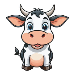 Cute Cartoon Cow with Black and White Spots on White Background. Adorable Cartoon Cow Illustration Kawaii Cow Drawing. Adorable Cartoon Cow Artwork. Cute Farm Animal Design