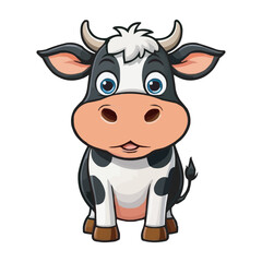 Cute Cartoon Cow with Black and White Spots on White Background. Adorable Cartoon Cow Illustration Kawaii Cow Drawing. Adorable Cartoon Cow Artwork. Cute Farm Animal Design