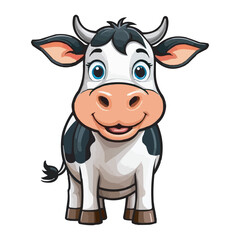 Cute Cartoon Cow with Black and White Spots on White Background. Adorable Cartoon Cow Illustration Kawaii Cow Drawing. Adorable Cartoon Cow Artwork. Cute Farm Animal Design