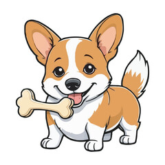 Adorable Cartoon Puppy with Bone. Cute Dog Illustration on white background. Cartoon Dog with Bone Cute Puppy Character Design vector Illustration