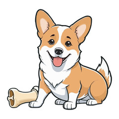 Adorable Cartoon Puppy with Bone. Cute Dog Illustration on white background. Cartoon Dog with Bone Cute Puppy Character Design vector Illustration
