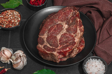 Fresh raw meat, steak preparation concept. High protein food, keto friendly or carnivore diet