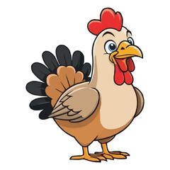 Cartoon Chicken Character Cute Bird with Pink Accessories on white background. Cartoon Chicken with Pink Scarf Cute Superhero Chicken vector Illustration for Kids Story Books and Coloring Books