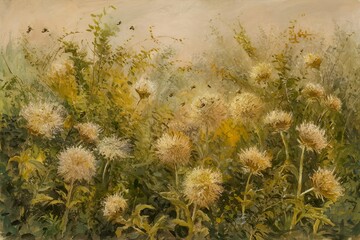 A soft and elegant floral background with muted golden hues and delicate blooming flowers, creating a dreamy and vintage aesthetic. Ideal for wedding invitations, wallpapers, and artistic decor.