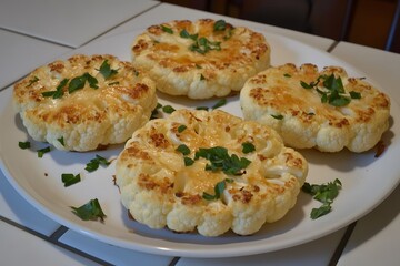Fototapeta premium Roasted Cauliflower Steaks with Parsley Garnish, Delicious Vegan Recipe