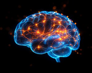 Glowing human brain, neural network