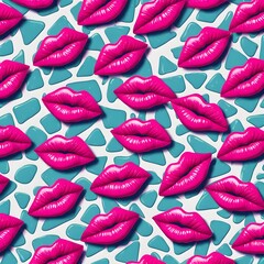 Digital matte painting with a pop art pink lips pattern.