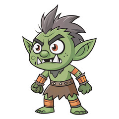 A goblin cartoon character sticker. Menacing Blue Goblin Monster Cartoon Illustration. Mythical Goblin Clipart. Cartoon Goblin with Sharp Teeth. Angry Troll Character for Fantasy & Gaming Designs