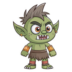 A goblin cartoon character sticker. Menacing Blue Goblin Monster Cartoon Illustration. Mythical Goblin Clipart. Cartoon Goblin with Sharp Teeth. Angry Troll Character for Fantasy & Gaming Designs