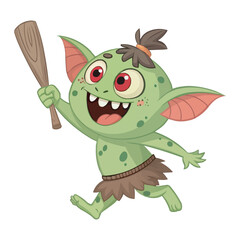 A goblin cartoon character sticker. Menacing Blue Goblin Monster Cartoon Illustration. Mythical Goblin Clipart. Cartoon Goblin with Sharp Teeth. Angry Troll Character for Fantasy & Gaming Designs