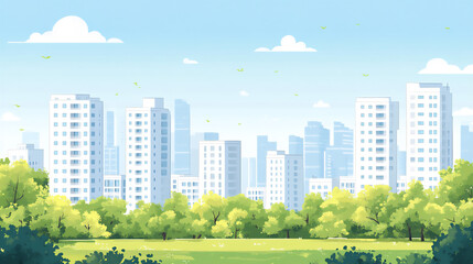 a minimalist hand-drawn illustration of a cityscape under a clear blue sky