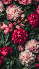 Abstract floral seamless pattern with bright peonies and summer botanical textures  -