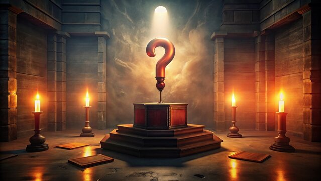 An Enigmatic Question Mark in a Mysterious Chamber, Illuminated by Candlelight, Beckons the Seeker of Truth