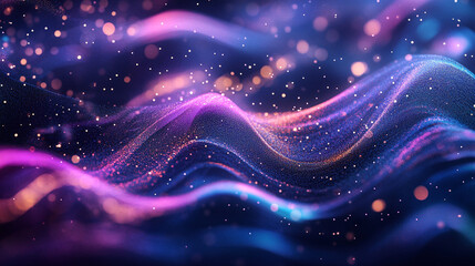 Fototapeta premium Abstract rendering of flowing purple and blue waves with bokeh and stardust effects visible