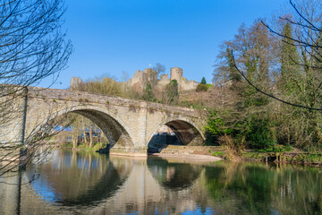 Ludlow castle above the River Teme and Dinham Bridge in Landscape Orientation