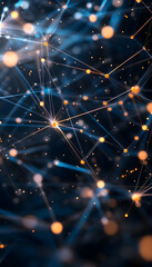 Abstract tech background with illuminated fiber optic connections and quantum computing  -