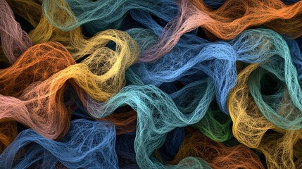 Colorful Abstract Waves of Fiber and Texture Flowing in Artistic Display of Movement and Rhythm