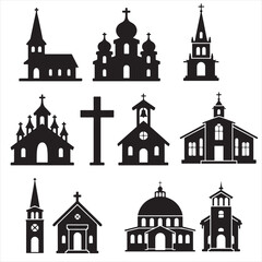 SET VECTOR VARIOS CHRUCH SILHOUETTES, WEDDING, CHRISTMAS