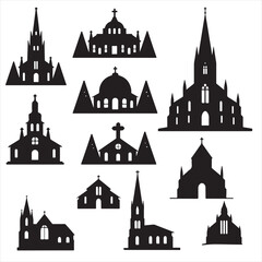 Obraz premium SET VECTOR VARIOS CHRUCH SILHOUETTES, WEDDING, CHRISTMAS